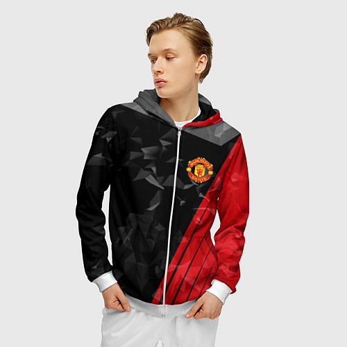 Мужская толстовка на молнии FC Manchester United: Abstract / 3D-Белый – фото 3