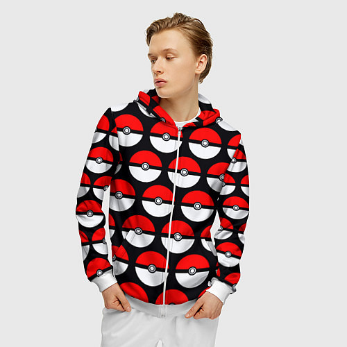 Мужская толстовка на молнии Pokeball Pattern / 3D-Белый – фото 3