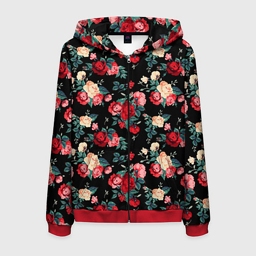 Мужская толстовка на молнии Кустовые розы / 3D-Красный – фото 1