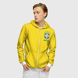 Толстовка 3D на молнии мужская Сборная Бразилии, цвет: 3D-белый — фото 2