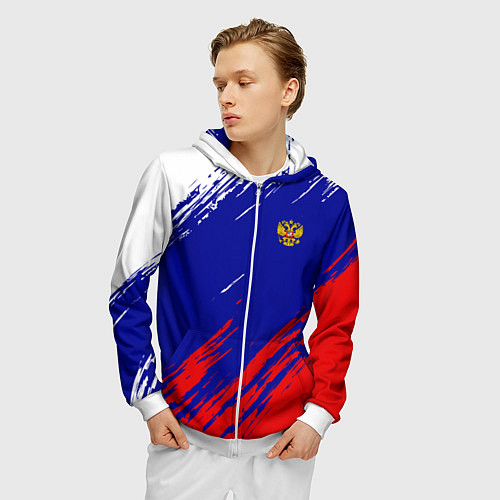Мужская толстовка на молнии RUSSIA SPORT / 3D-Белый – фото 3