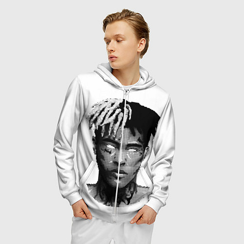 Мужская толстовка на молнии XXXTentacion: Pixel Art / 3D-Белый – фото 3