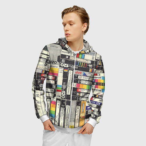 Мужская толстовка на молнии VHS-кассеты / 3D-Белый – фото 3