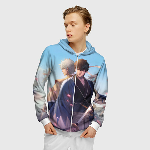 Мужская толстовка на молнии Gintama / 3D-Белый – фото 3