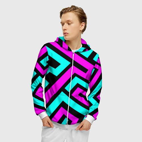 Мужская толстовка на молнии Maze: Violet & Turquoise / 3D-Белый – фото 3