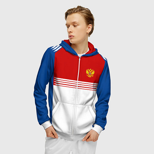 Мужская толстовка на молнии Russia: Retro Sport / 3D-Белый – фото 3