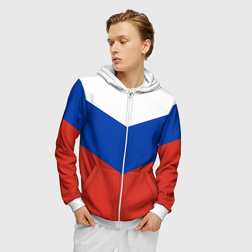 Мужская толстовка на молнии Российский триколор / 3D-Белый – фото 3