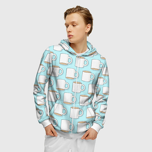 Мужская толстовка на молнии Любитель кофе / 3D-Белый – фото 3