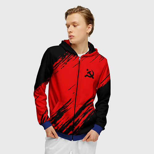 Мужская толстовка на молнии USSR: Red Patriot / 3D-Синий – фото 3