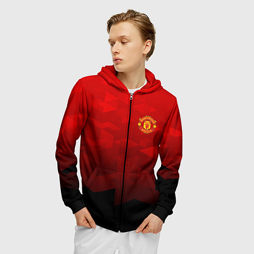 Мужская толстовка на молнии FC Man UTD: Red Poly / 3D-Черный – фото 3