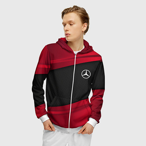 Мужская толстовка на молнии Mercedes Benz: Red Sport / 3D-Белый – фото 3