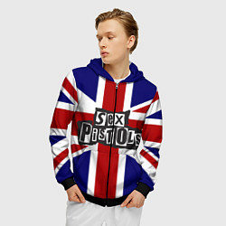 Толстовка 3D на молнии мужская Sex Pistols UK, цвет: 3D-черный — фото 2