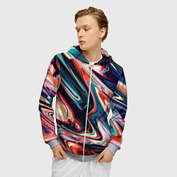 Толстовка 3D на молнии мужская Разноцветные краски, цвет: 3D-меланж — фото 2