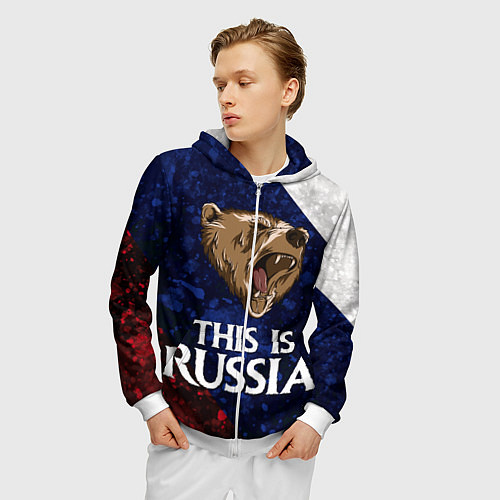 Мужская толстовка на молнии Russia: Roaring Bear / 3D-Белый – фото 3