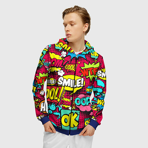 Мужская толстовка на молнии Слова из комиксов / 3D-Синий – фото 3