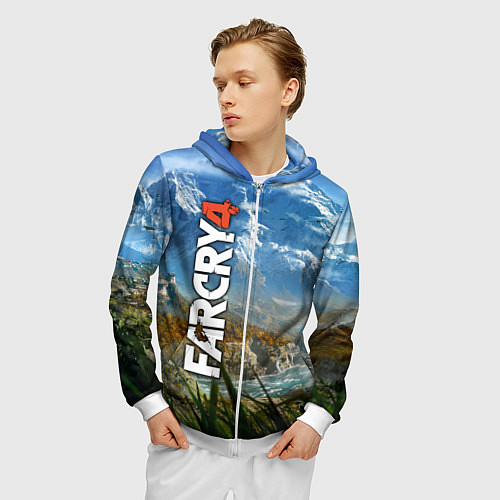 Мужская толстовка на молнии Far Cry 4: Ice Mountains / 3D-Белый – фото 3