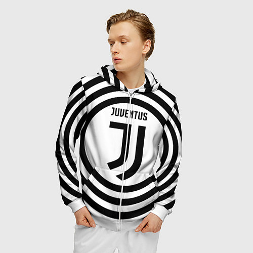 Мужская толстовка на молнии FC Juventus Round / 3D-Белый – фото 3