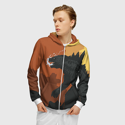 Мужская толстовка на молнии Godzilla: Monster Smoke / 3D-Белый – фото 3