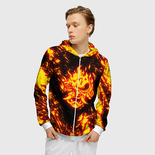 Мужская толстовка на молнии Cyberpunk 2077: FIRE SAMURAI / 3D-Белый – фото 3