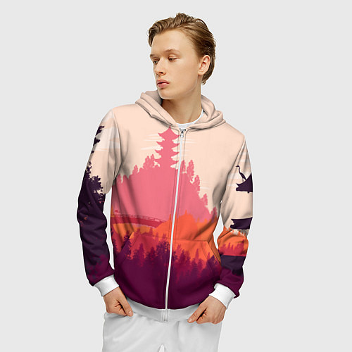 Мужская толстовка на молнии Firewatch City / 3D-Белый – фото 3