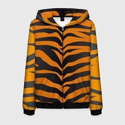 Толстовка 3D на молнии мужская Шкура тигра, цвет: 3D-черный