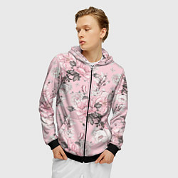 Толстовка 3D на молнии мужская Розовые розы, цвет: 3D-черный — фото 2