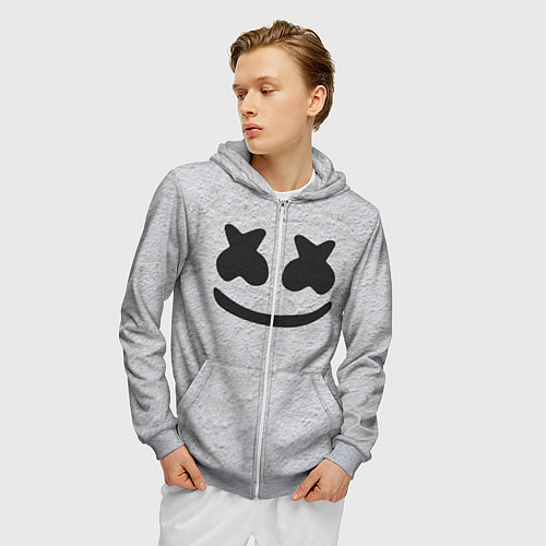 Мужская толстовка на молнии Marshmello: Grey Face / 3D-Меланж – фото 3