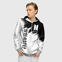 Толстовка 3D на молнии мужская BTS: White & Black, цвет: 3D-меланж — фото 2