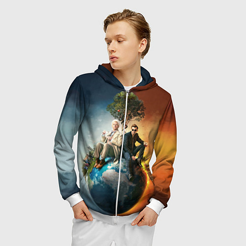 Мужская толстовка на молнии Good Omens / 3D-Белый – фото 3