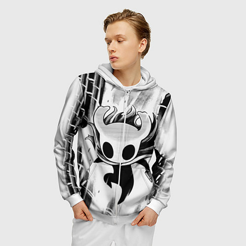 Мужская толстовка на молнии Hollow Knight / 3D-Белый – фото 3