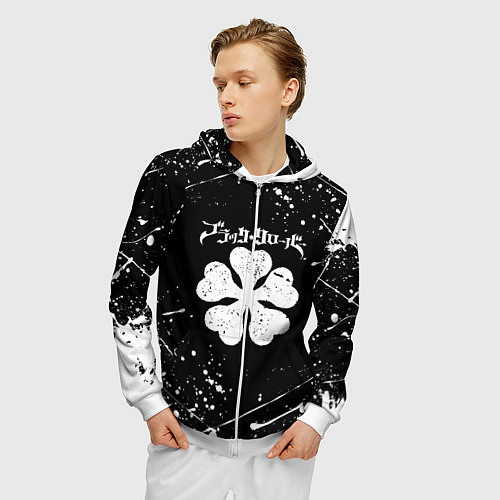 Мужская толстовка на молнии ЧЁРНЫЙ КЛЕВЕР / 3D-Белый – фото 3