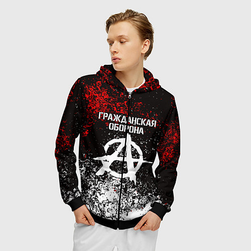 Мужская толстовка на молнии ГРАЖДАНСКАЯ ОБОРОНА / 3D-Черный – фото 3