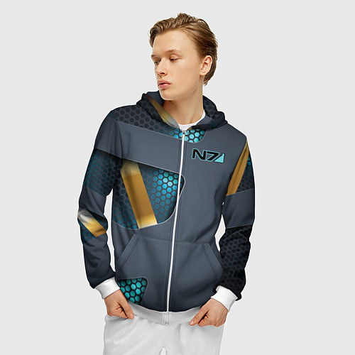 Мужская толстовка на молнии Mass Effect N7 / 3D-Белый – фото 3