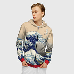 Толстовка 3D на молнии мужская Kanagawa Wave Art, цвет: 3D-красный — фото 2