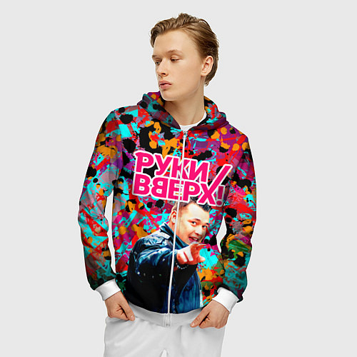 Мужская толстовка на молнии Руки Вверх / 3D-Белый – фото 3