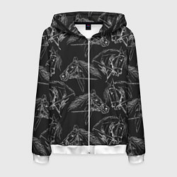 Толстовка 3D на молнии мужская Кони, цвет: 3D-белый