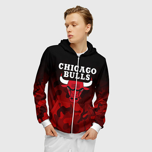 Мужская толстовка на молнии CHICAGO BULLS / 3D-Белый – фото 3