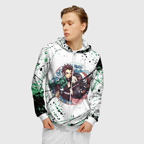 Мужская толстовка на молнии KIMETSU NO YAIBA / 3D-Белый – фото 3
