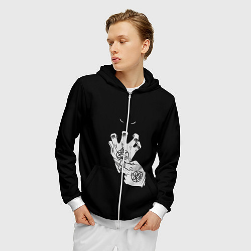 Мужская толстовка на молнии Выжигющий Искру / 3D-Белый – фото 3