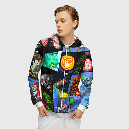 Мужская толстовка на молнии Terraria allpic / 3D-Белый – фото 3