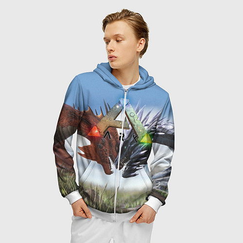 Мужская толстовка на молнии Ark Survival Evolved / 3D-Белый – фото 3