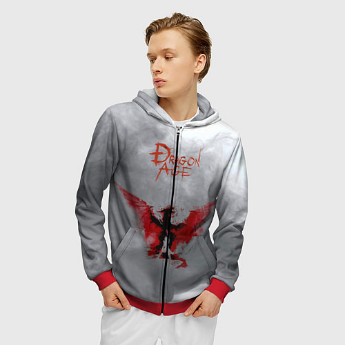 Мужская толстовка на молнии Dragon Age / 3D-Красный – фото 3