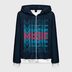 Толстовка 3D на молнии мужская Music, цвет: 3D-белый