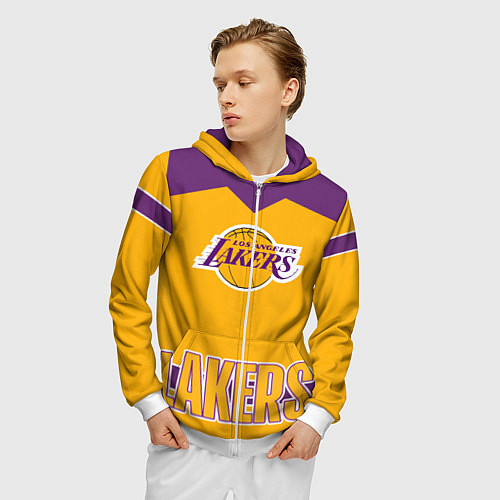 Мужская толстовка на молнии Los Angeles Lakers / 3D-Белый – фото 3