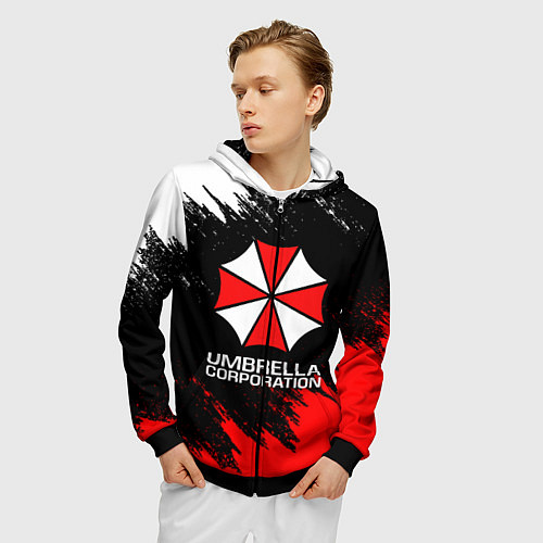 Мужская толстовка на молнии UMBRELLA CORP / 3D-Черный – фото 3