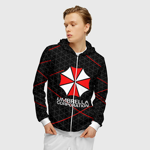 Мужская толстовка на молнии UMBRELLA CORP / 3D-Белый – фото 3