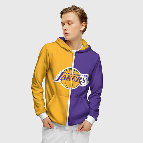 Мужская толстовка на молнии LA LAKERS / 3D-Белый – фото 3