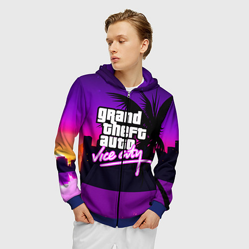 Мужская толстовка на молнии GTA:VICE CITY / 3D-Синий – фото 3