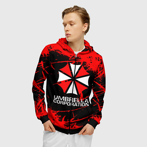 Мужская толстовка на молнии UMBRELLA CORPORATION / 3D-Черный – фото 3