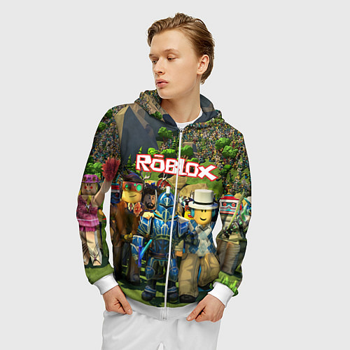 Мужская толстовка на молнии ROBLOX / 3D-Белый – фото 3